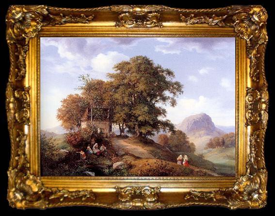 framed  Oehme, Ernst Ferdinand An Autumn Afternoon near Bilin in Bohemia, ta009-2